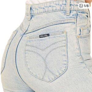 ROLLA'S  Dusters High Rise Slim Straight Leg Jeans in Light Distressed Wash 26